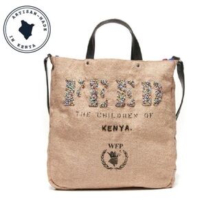 🌍 FEED Kenya Africa Bag | Beaded Burlap Reversible Tote | WFP Artisan Crossbody